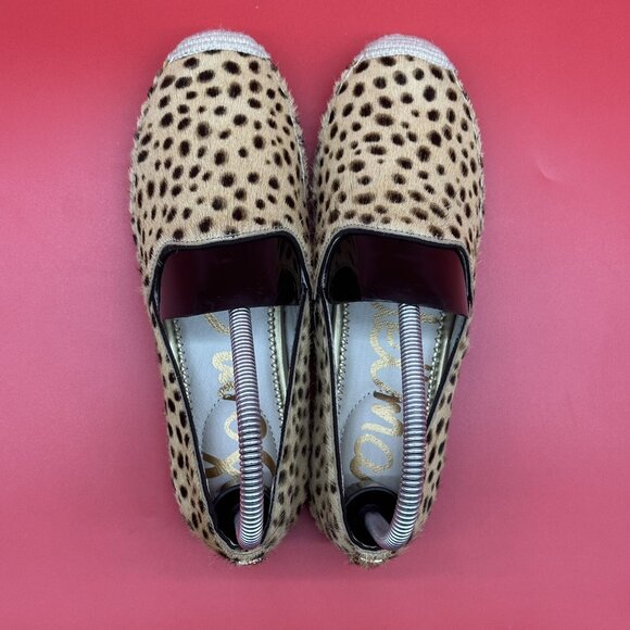 Sam Edelman Kesia Animal Print Real Fur Espadrille Loafers Flats Size 5.5M NWOB - Picture 6 of 13